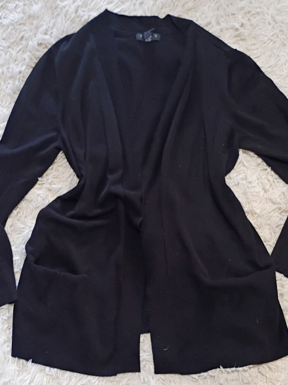 Grace Black Open-Front Knit Cardigan with Pockets